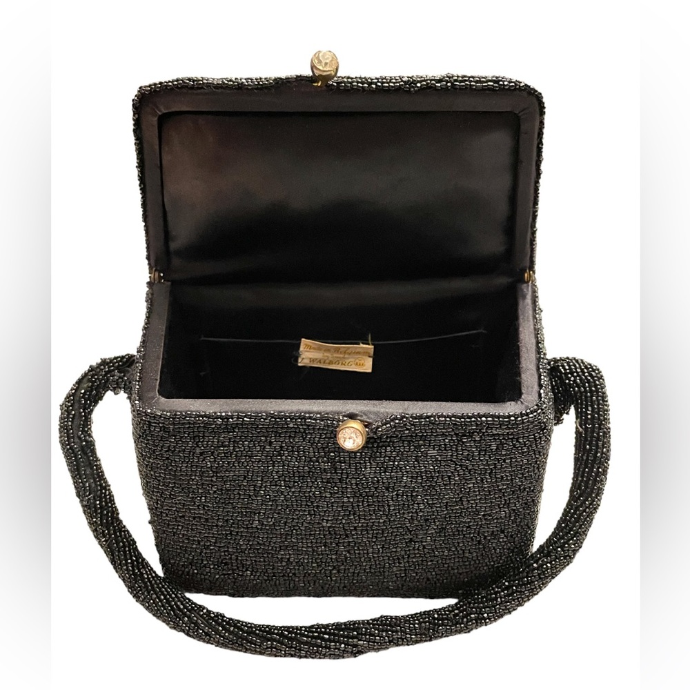 Vintage 1940’s Walborg Black Caviar Beaded Box Purse made in Belgium